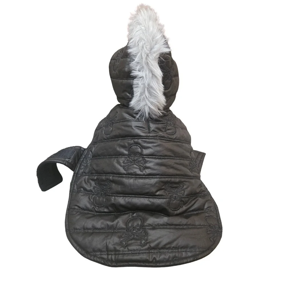 Black Top Paw Dog Puffer Coat Fleece Lined Size Md Skull/ Crossbones Mohawk Fur